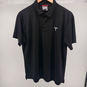 Tesla Men's Black Short Sleeve Polo Shirt Large Embroidered Logo